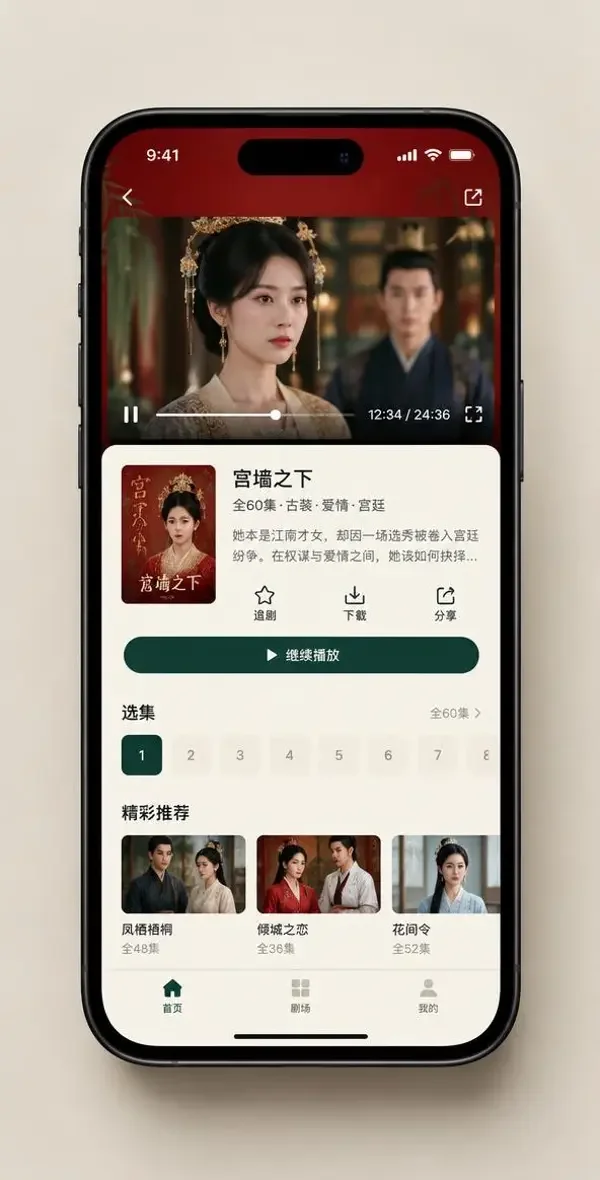 黄豆短剧APP 竖屏播放界面 黄豆短剧APP 播放界面展示